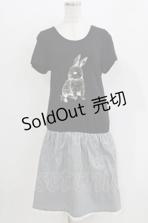 画像: Franche Lippee / うさぎプリントギンガム切替ワンピース M ブラック H-26-03-29-046-LO-OP-NS-ZH