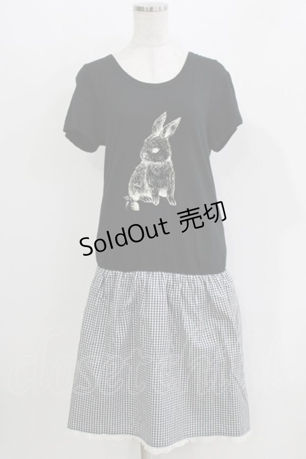 画像1: Franche Lippee / うさぎプリントギンガム切替ワンピース M ブラック H-26-03-29-046-LO-OP-NS-ZH (1)
