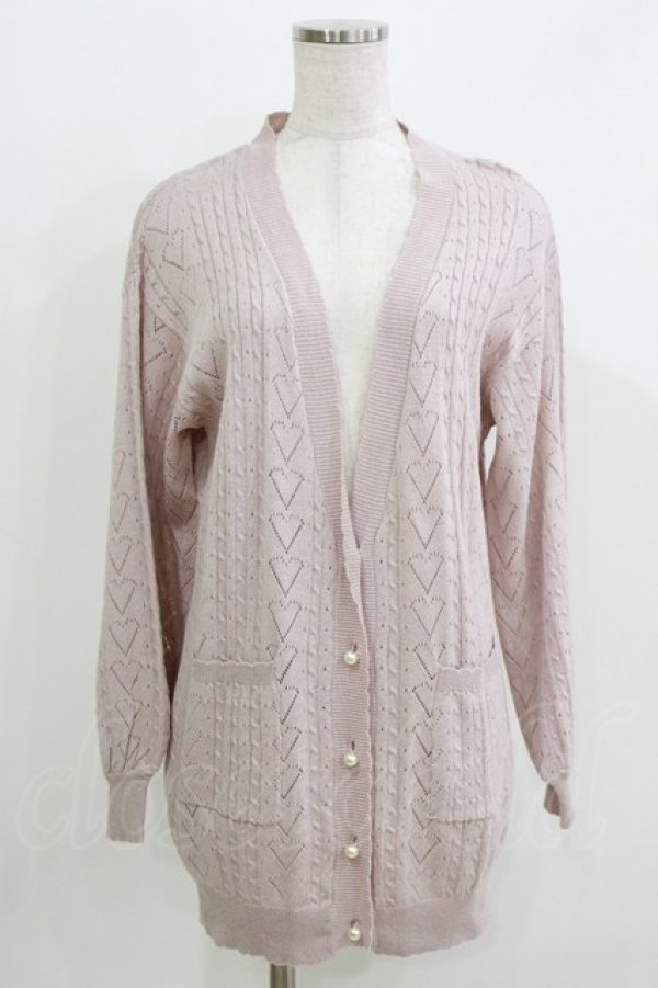 画像1: Amavel / ハート透かしあみロングカーディガン Fee ピンク H-26-03-29-067-CA-TO-NS-ZH (1)