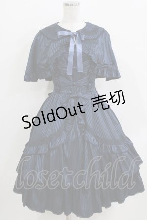 画像: metamorphose / ケープ付サテンジャガードストライプジャンパースカート Free ネイビー H-26-03-29-009-ME-OP-NS-ZH