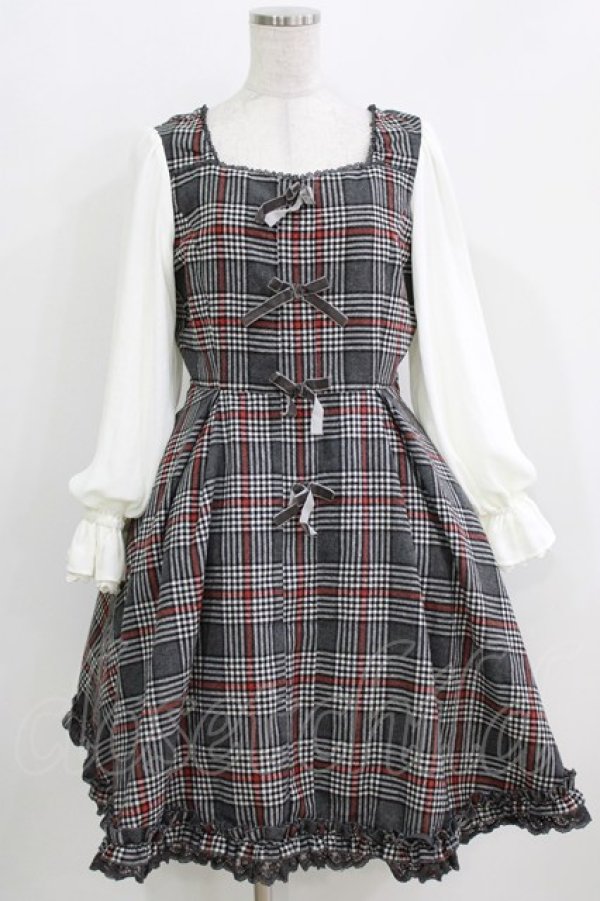 画像1: mille fille closet by LODISPOTTO / Dolly Check リボンワンピース M グレー H-26-03-29-002-LO-OP-NS-ZH (1)