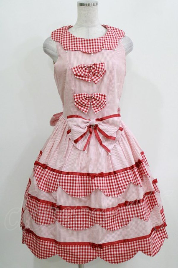 画像1: metamorphose / スカラップジャンパースカート Free レッド H-26-03-29-012-ME-OP-NS-ZH (1)