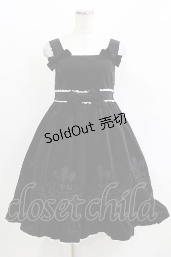 画像1: metamorphose / 刺繍入り別珍ハイウエストジャンパースカート Free ブラック H-26-03-29-013-ME-OP-NS-ZH (1)