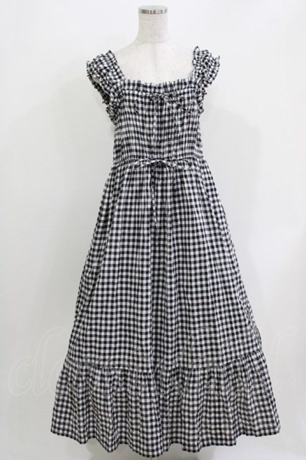 画像1: Jane Marple / シャーリングギンガムキャミソールドレス  ブラック H-26-03-30-026-JM-OP-KB-ZH (1)