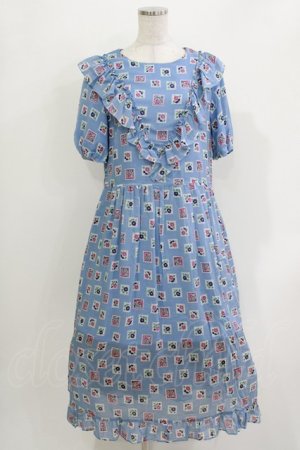 画像: Jane Marple Dans Le Salon / Flower Stamp Empireワンピース M サックス H-26-03-30-028-JM-OP-KB-ZH