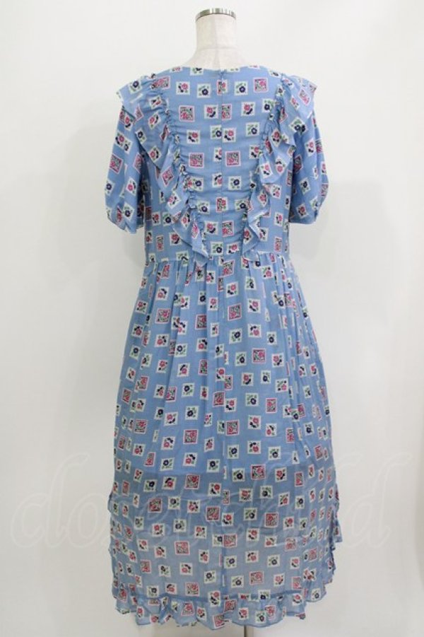 画像3: Jane Marple Dans Le Salon / Flower Stamp Empireワンピース M サックス H-26-03-30-028-JM-OP-KB-ZH (3)