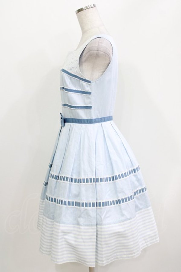 画像2: Sherry Baby / レースとボーダーのワンピース  サックス H-26-03-30-036-LO-OP-KB-ZH (2)