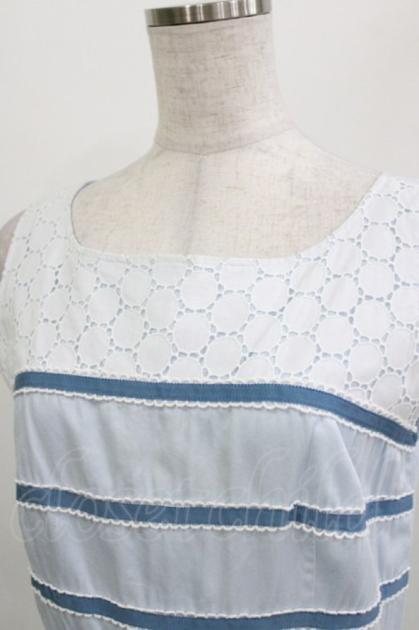 画像4: Sherry Baby / レースとボーダーのワンピース  サックス H-26-03-30-036-LO-OP-KB-ZH (4)