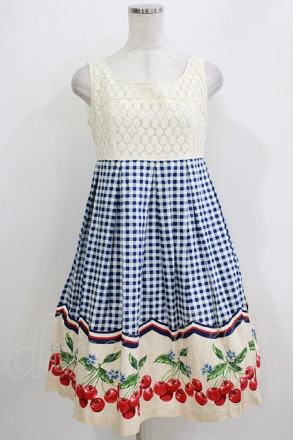 画像1: Emily Temple cute / ギンガムチェリーノースリーブワンピース  コン H-26-03-30-038-ET-OP-KB-ZH (1)