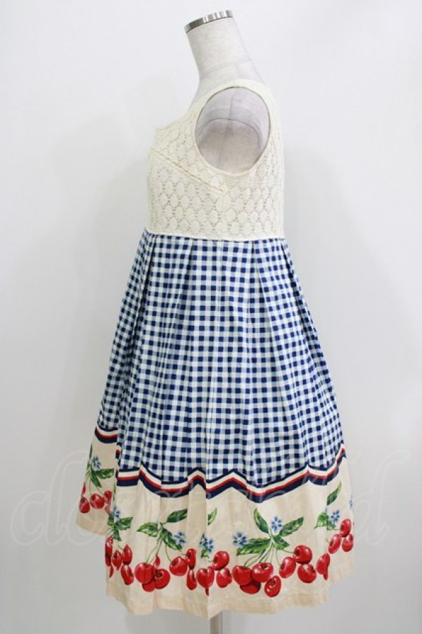 画像2: Emily Temple cute / ギンガムチェリーノースリーブワンピース  コン H-26-03-30-038-ET-OP-KB-ZH (2)