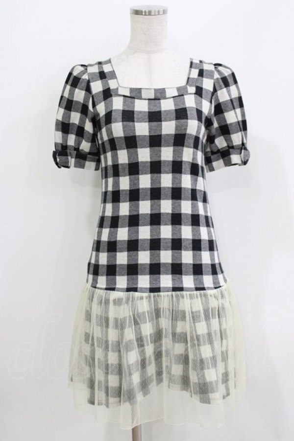 画像1: Emily Temple cute / 裾チュールギンガムワンピース  ブラック H-26-03-30-049-ET-OP-KB-ZH (1)