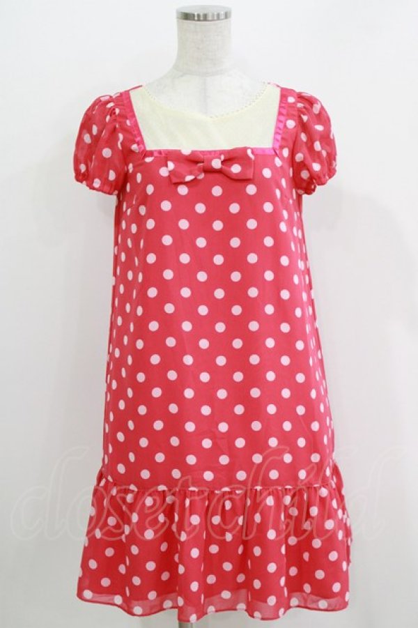 画像1: Emily Temple cute / ヨーク切替水玉ジョーゼットワンピース  ピンク H-26-03-30-050-ET-OP-KB-ZH (1)