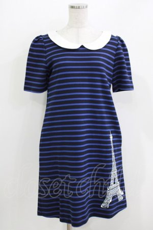 画像: MILK / ボンジュールワンピース  ネイビー×ブルー×オフ衿 H-26-03-30-059-ML-OP-KB-ZH