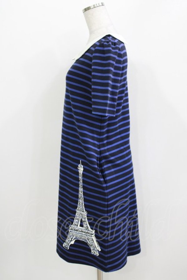 画像2: MILK / ボンジュールワンピース  ネイビー×ブルー×オフ衿 H-26-03-30-059-ML-OP-KB-ZH (2)