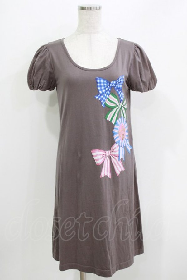 画像1: Emily Temple cute / ロゼットリボンカットソーワンピース  チャコール H-26-03-30-060-ET-OP-KB-ZH (1)