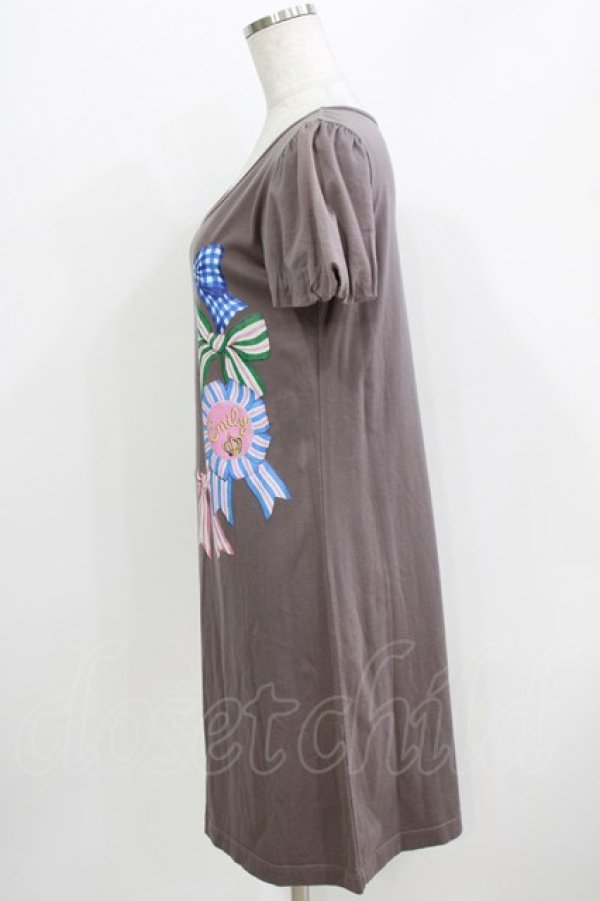 画像2: Emily Temple cute / ロゼットリボンカットソーワンピース  チャコール H-26-03-30-060-ET-OP-KB-ZH (2)