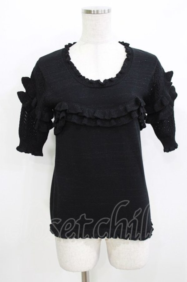 画像1: Shirley Temple / ラメフリルパフニット  黒 H-26-03-30-066-ET-TO-KB-ZH (1)