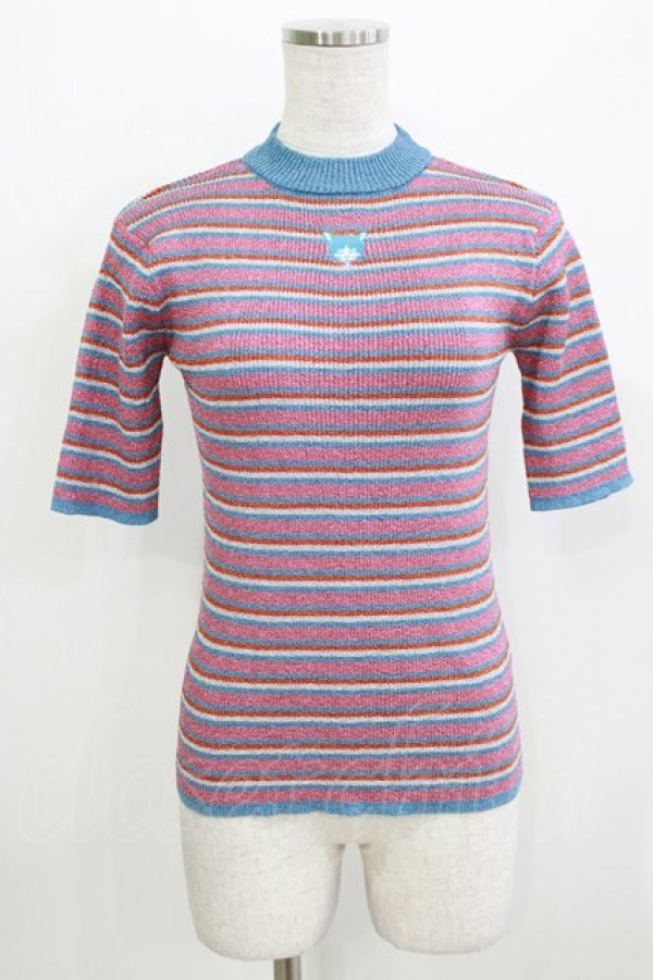画像1: Candy Stripper / LAME BORDER KNIT  PINK×LIGHT BLUE H-26-03-30-067-PU-TO-KB-ZH (1)