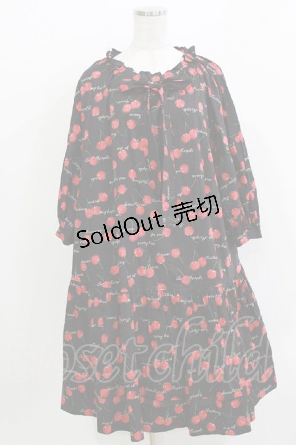 画像1: Jane Marple / Skipping cherriesチュニックドレス M 黒 H-26-03-30-007-JM-OP-KB-ZH (1)