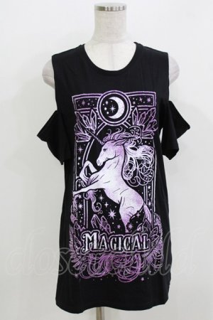 画像: Restyle / Magical Unicorn Cold Shoulder T-shirt M ブラック×パープル H-26-03-30-075-GO-TO-KB-ZH