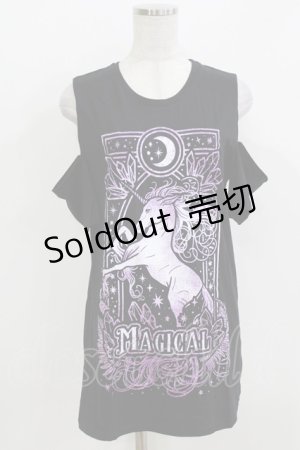画像: Restyle / Magical Unicorn Cold Shoulder T-shirt M ブラック×パープル H-26-03-30-075-GO-TO-KB-ZH