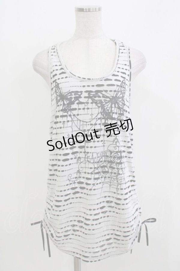 画像1: PEACE NOW / サイドギャザータンク  ホワイト×ブラック H-26-03-30-078-PU-TO-KB-ZH (1)