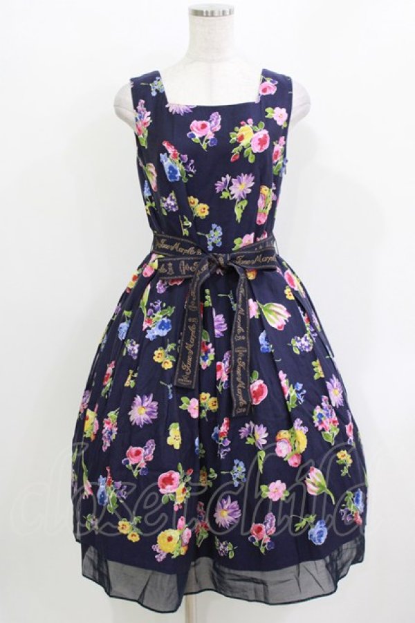 画像1: Jane Marple / Flower marketのスクエアドレス  ネイビー H-26-03-30-012-JM-OP-KB-ZH (1)