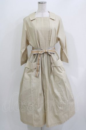 画像: Jane Marple / フレンチロゴリボンタブリエドレス  ライトベージュ×フレンチマスタード H-26-03-30-021-JM-OP-KB-ZH