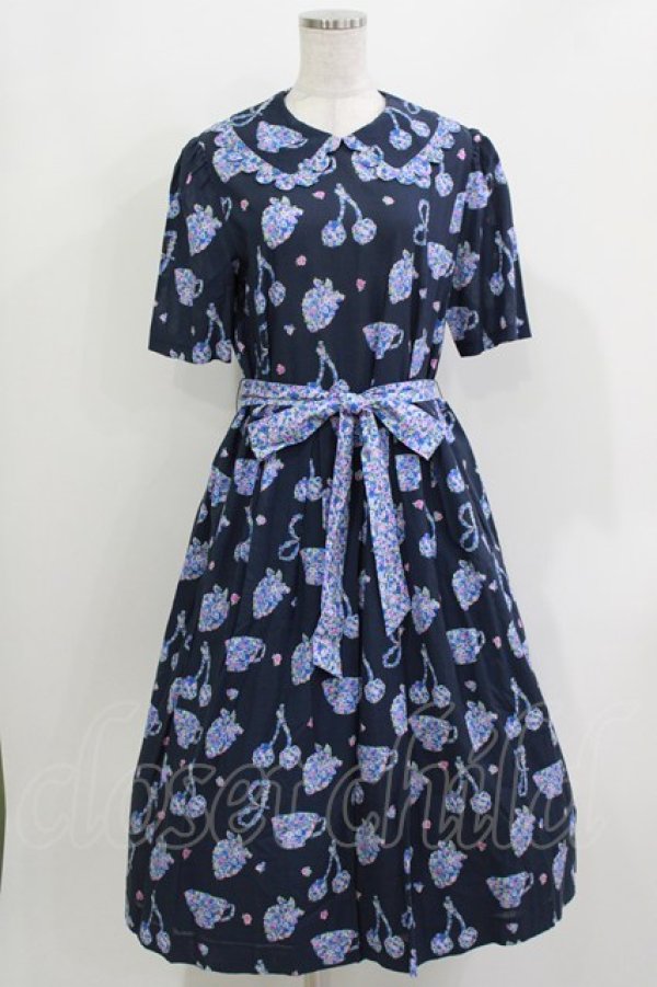 画像1: Jane Marple / Bonjour Millefleursのコレットドレス  ネイビー H-26-03-30-024-JM-OP-KB-ZH (1)