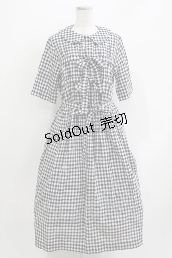 画像1: Jane Marple / シャーリングギンガムリボントリムドレス  ブラック H-26-03-30-025-JM-OP-KB-ZH (1)