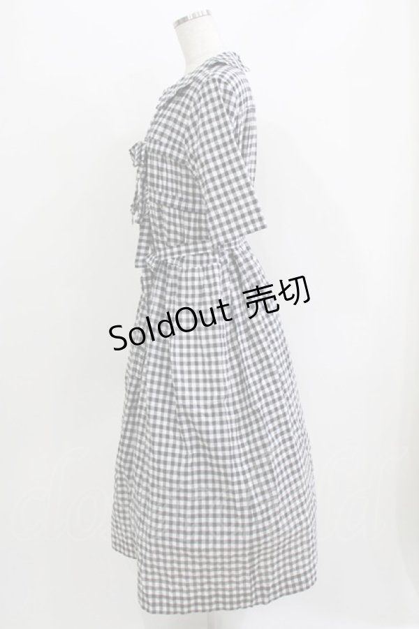 画像2: Jane Marple / シャーリングギンガムリボントリムドレス  ブラック H-26-03-30-025-JM-OP-KB-ZH (2)