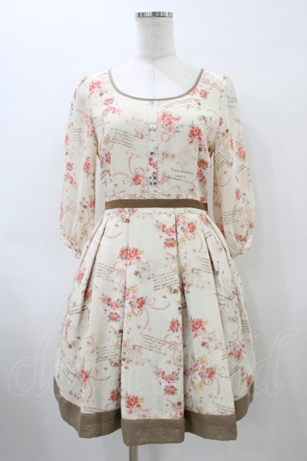 画像1: LODISPOTTO / バックレースアップ花柄ワンピース M アイボリー H-26-04-01-041-LO-OP-NS-ZH (1)