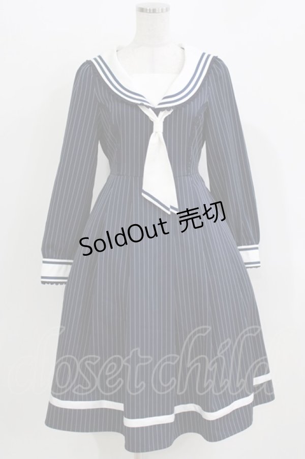 画像1: axes femme kawaii / ストライプセーラーワンピース M ネイビー H-26-04-02-027-AX-OP-NS-ZH (1)