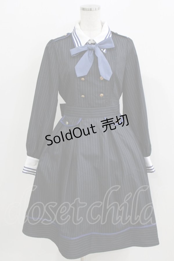 画像1: Amavel / ピンストライプシャツカラーワンピース Free ネイビー H-26-04-02-029-CA-OP-NS-ZH (1)