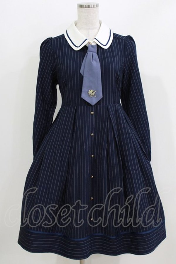 画像1: Amavel / モノグラムネクタイシャツワンピース Free ネイビー H-26-04-02-032-CA-OP-NS-ZH (1)