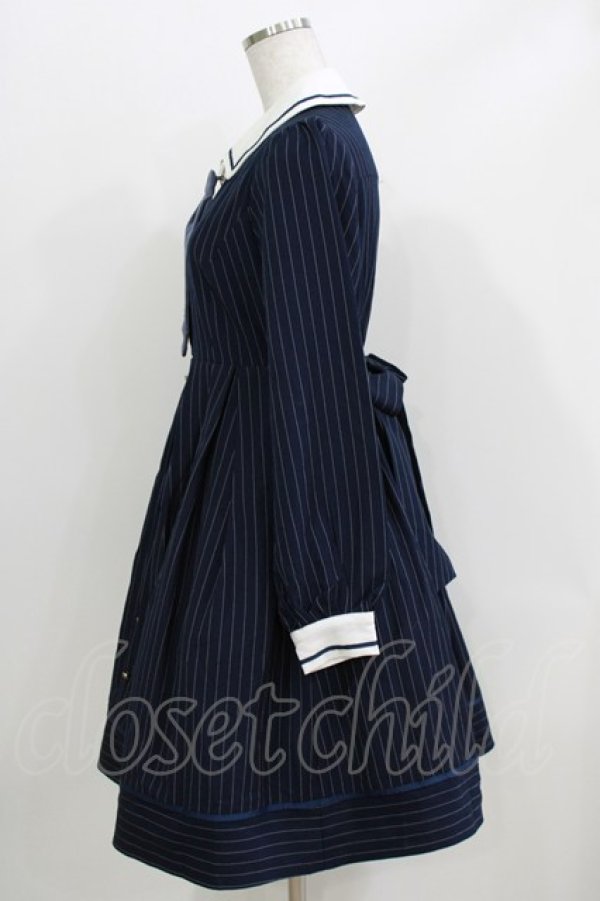 画像2: Amavel / モノグラムネクタイシャツワンピース Free ネイビー H-26-04-02-032-CA-OP-NS-ZH (2)