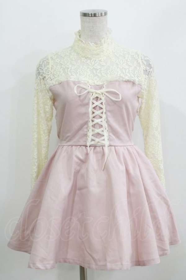 画像1: LIZ LISA / レース切替ビスチェワンピース Free ピンク H-26-04-02-035-LO-OP-NS-ZH (1)