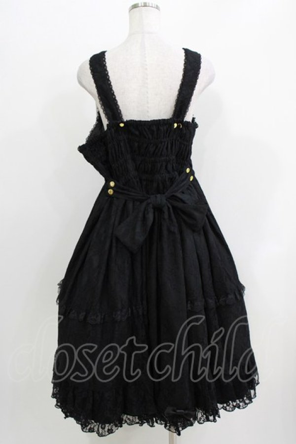 画像3: metamorphose / 【プラスサイズ】総レースシャーリングフリルジャンパースカート プラスサイズ ブラック H-26-04-02-005-ME-OP-NS-ZH (3)