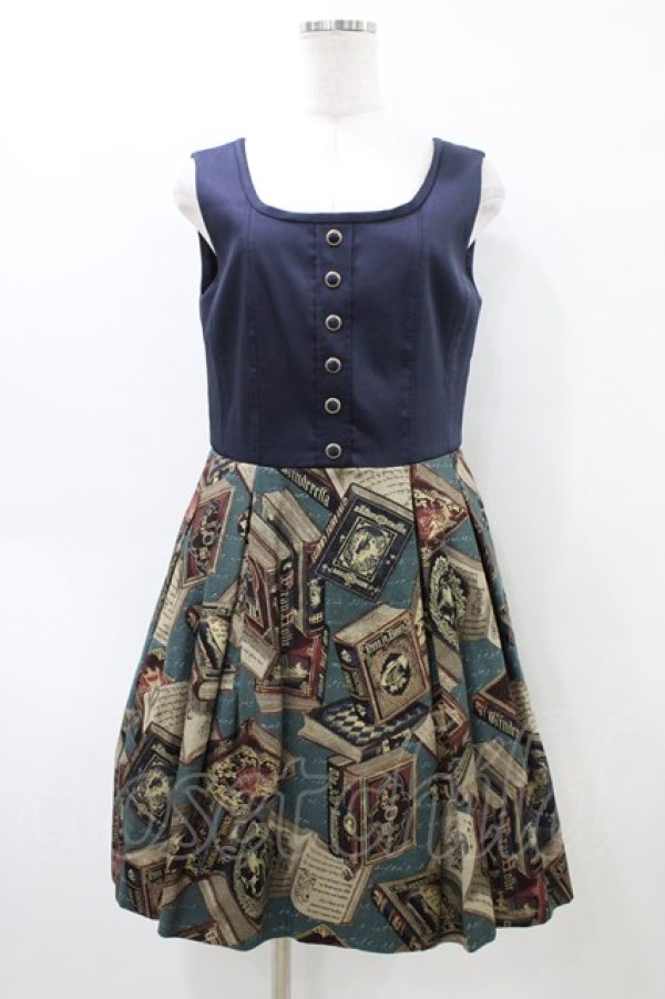 画像1: Jane Marple / フェアリーテイルBOOKビスチェドレス  ブルーグレイ×ネイビー H-26-04-02-1024-JM-OP-KB-ZH (1)