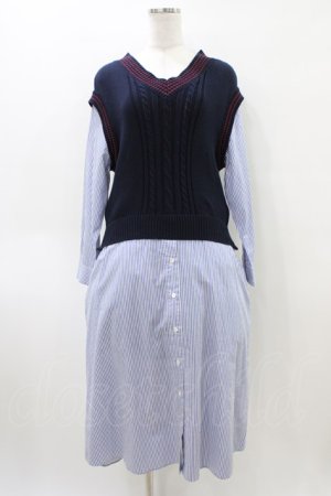 画像: Jane Marple Dans Le Salon / Tilden vest and stripe trompe-l'oeil dress  ネイビー×ブルー H-26-04-02-1027-JM-OP-KB-ZH