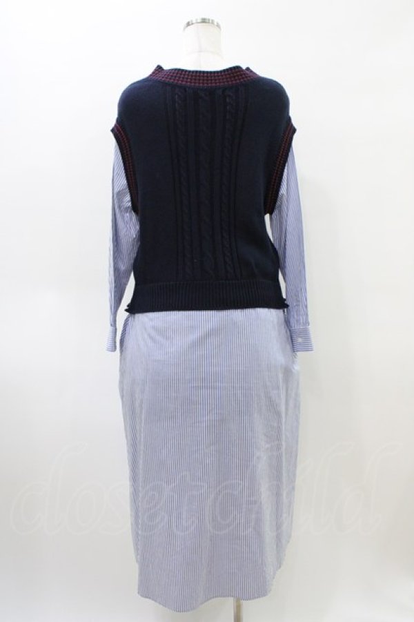 画像2: Jane Marple Dans Le Salon / Tilden vest and stripe trompe-l'oeil dress  ネイビー×ブルー H-26-04-02-1027-JM-OP-KB-ZH (2)