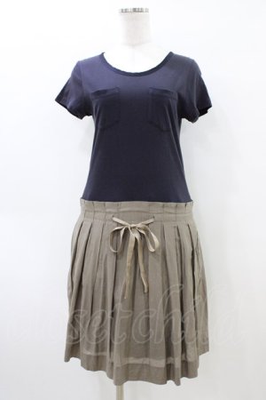 画像: Jane Marple Dans Le Salon / レイヤード風切替ワンピース M ネイビー×カーキ H-26-04-02-1028-JM-OP-KB-ZH