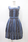 画像1: Jane Marple / ドットストライプのスクエアドレス  ブルー×ブラウン H-26-04-02-1031-JM-OP-KB-ZH (1)