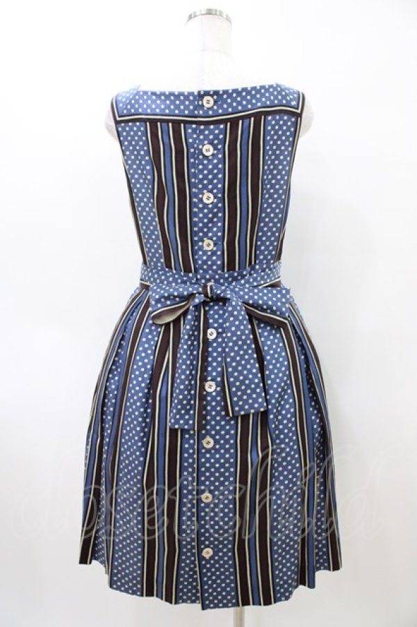 画像2: Jane Marple / ドットストライプのスクエアドレス  ブルー×ブラウン H-26-04-02-1031-JM-OP-KB-ZH (2)
