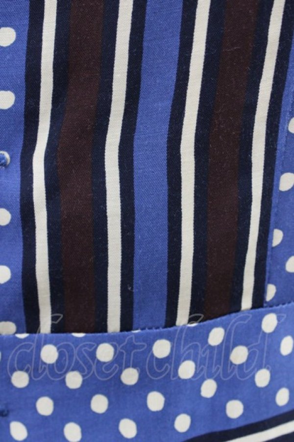 画像3: Jane Marple / ドットストライプのスクエアドレス  ブルー×ブラウン H-26-04-02-1031-JM-OP-KB-ZH (3)