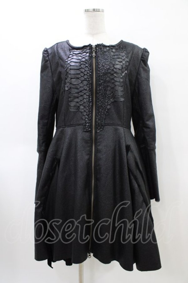 画像1: h.NAOTO / ドラゴンレザー切替ZIPコートワンピース  黒 H-26-04-02-1006-HN-CO-KB-ZH (1)