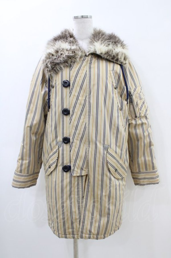 画像1: MILKBOY / ファーカラーモッズコート  ベージュストライプ H-26-04-02-1062-MB-CO-KB-ZH (1)