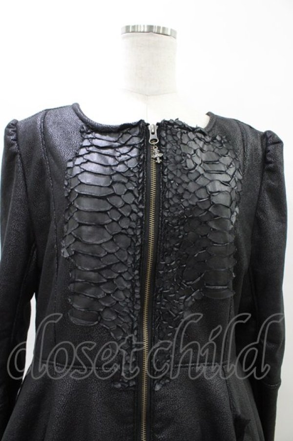 画像4: h.NAOTO / ドラゴンレザー切替ZIPコートワンピース  黒 H-26-04-02-1006-HN-CO-KB-ZH (4)