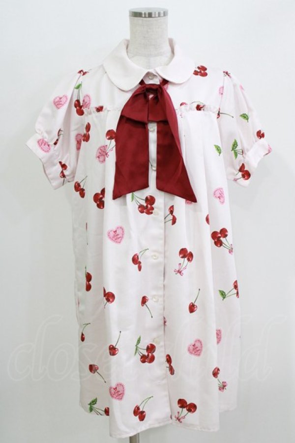 画像1: Ank Rouge / Lacy Heart Cherryシャツワンピース M オフ H-26-04-02-050-CA-OP-NS-ZH (1)