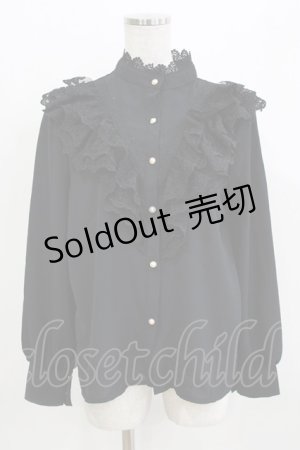 画像: axes femme / リボンタイ付レースフリルブラウス M ブラック H-26-04-02-055-AX-BL-NS-ZH